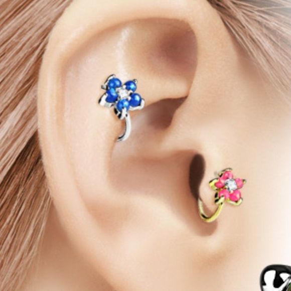 Pink Opal flower nose or cartilage hoop - Picture 3 of 8